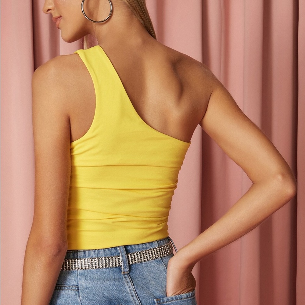 REVOLVE superdown ANNA ruched cotton one shoulder top L - Picture 2 of 7